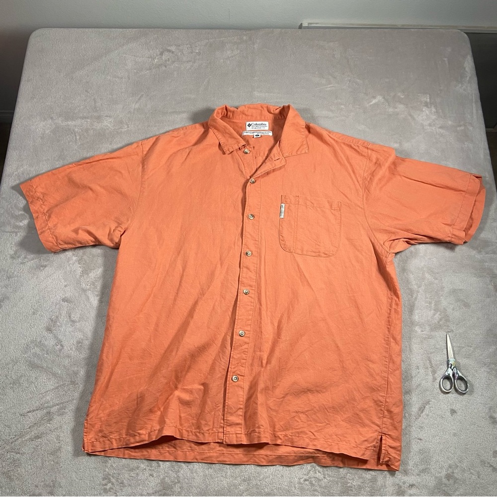 Columbia sportswear pale orange button up ramie cotton blend XL